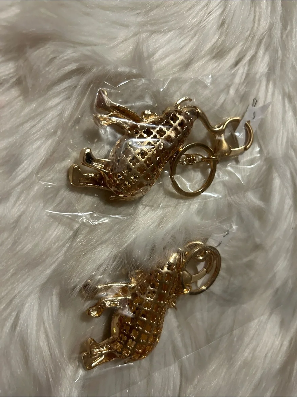Gold Crystal Elephant Keychain Pair